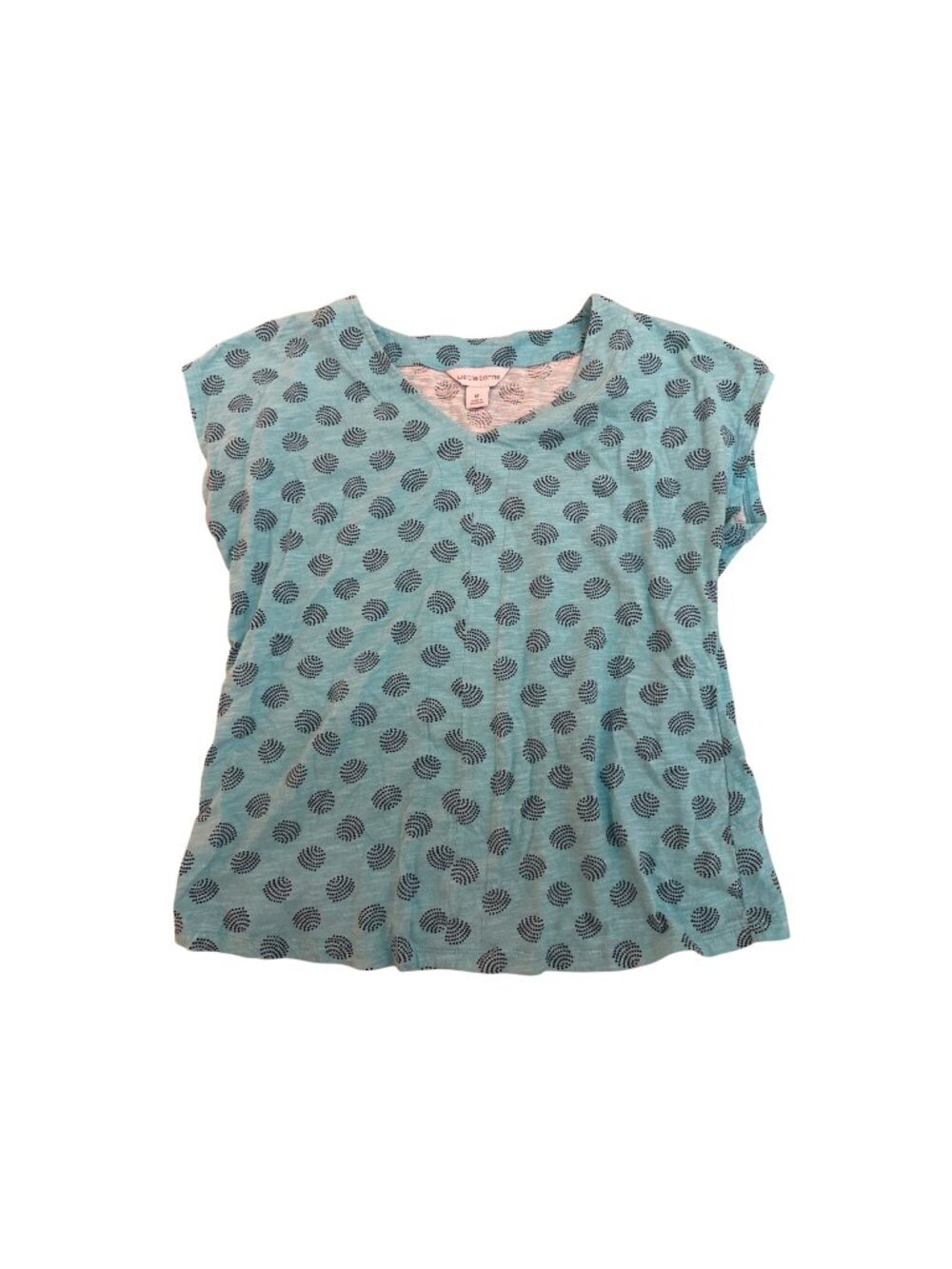 Liz Claiborne Womens Top T-Shirt M Blue V-Neck Top Dot Pattern 100% Cotton Basic
